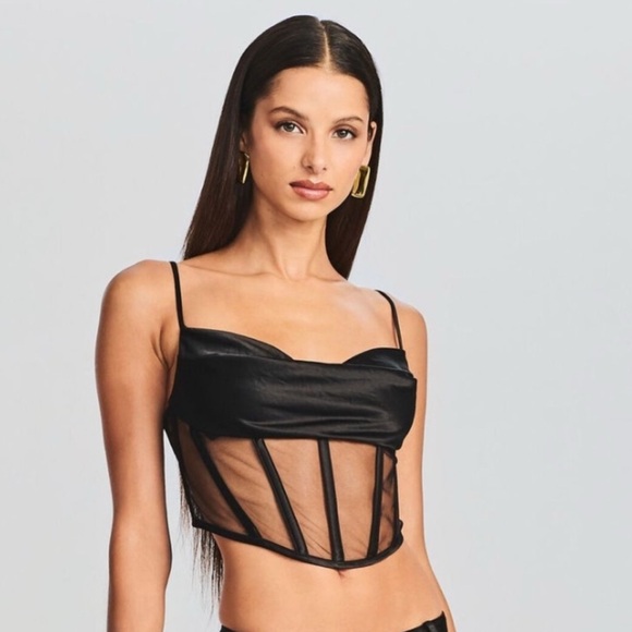 Retrofete Tops - Retrofete Black Mesh Corset Top